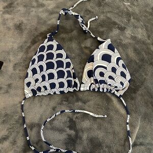 Navy and White Scallop Triangle Bikini Top